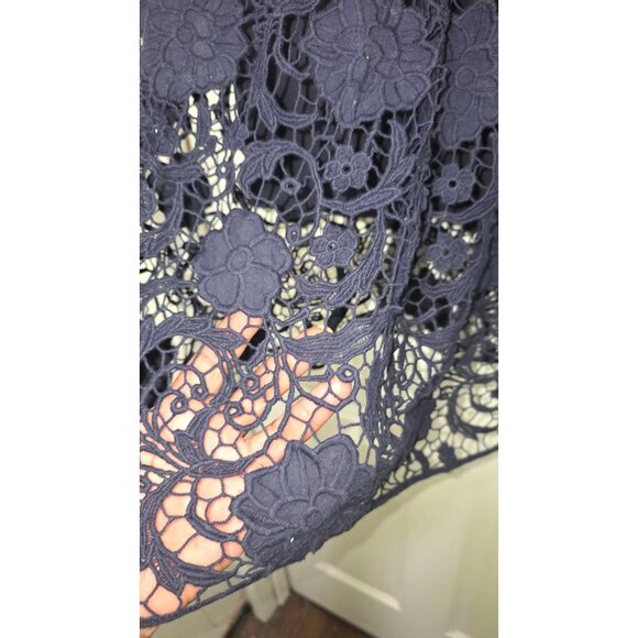 Ann Taylor Navy Floral Lace Overlay Skirt Size 10T Elegant Mid-Length - Picture 4 of 5